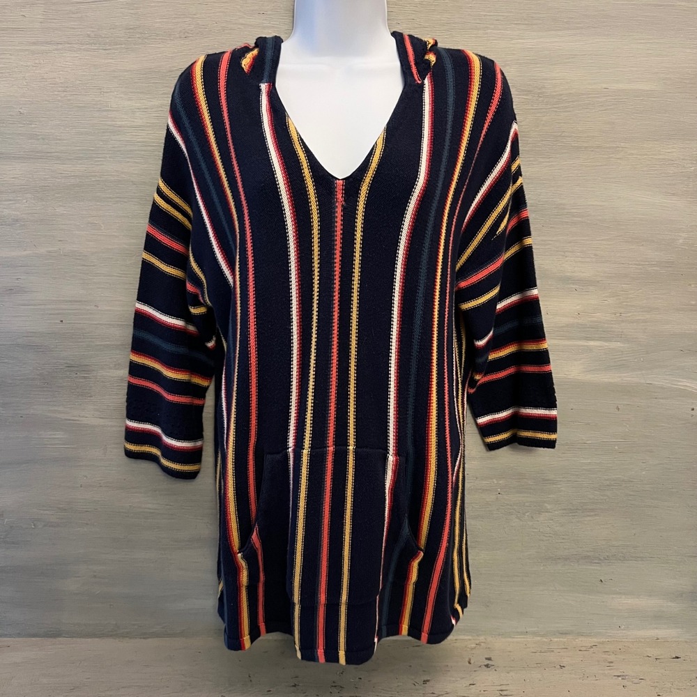 Natural Reflections 100% Cotton Stripe Oversized Hoodie Sweater Medium GC